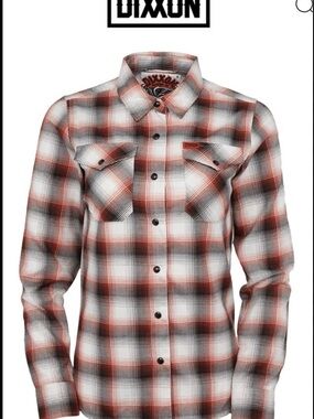 NWT DIXXON Orange, Black & White Plaid Button-Up Shirt